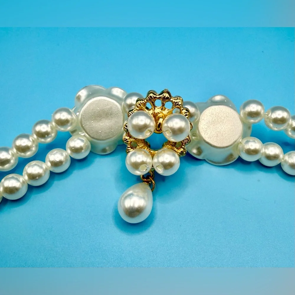 Pearl Rose Dog Collar Small Adjustable Bridal Pet Necklace